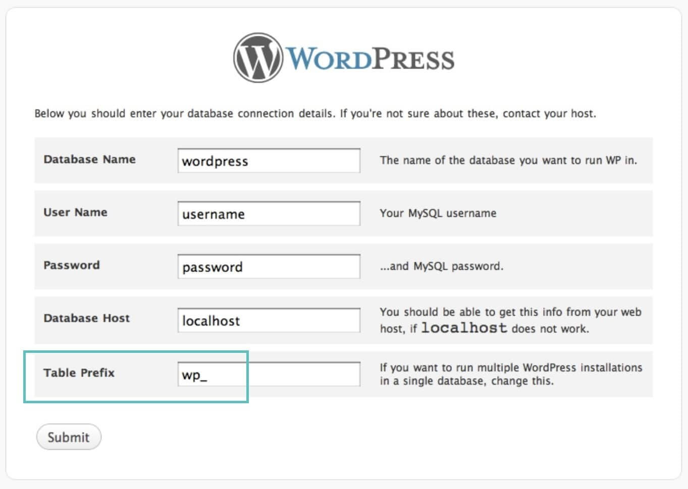 WordPress table Prefix Change