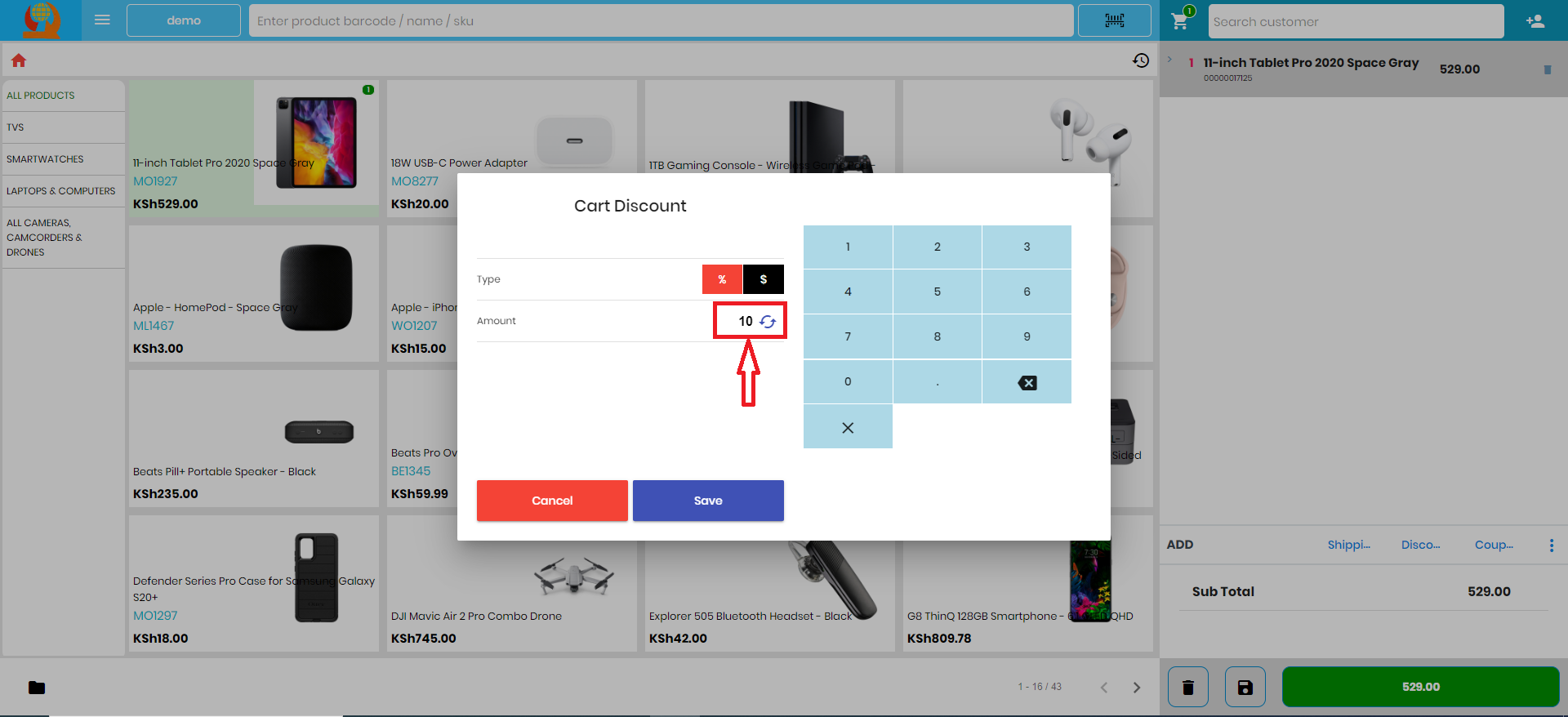 How to add a percentage discount on POS