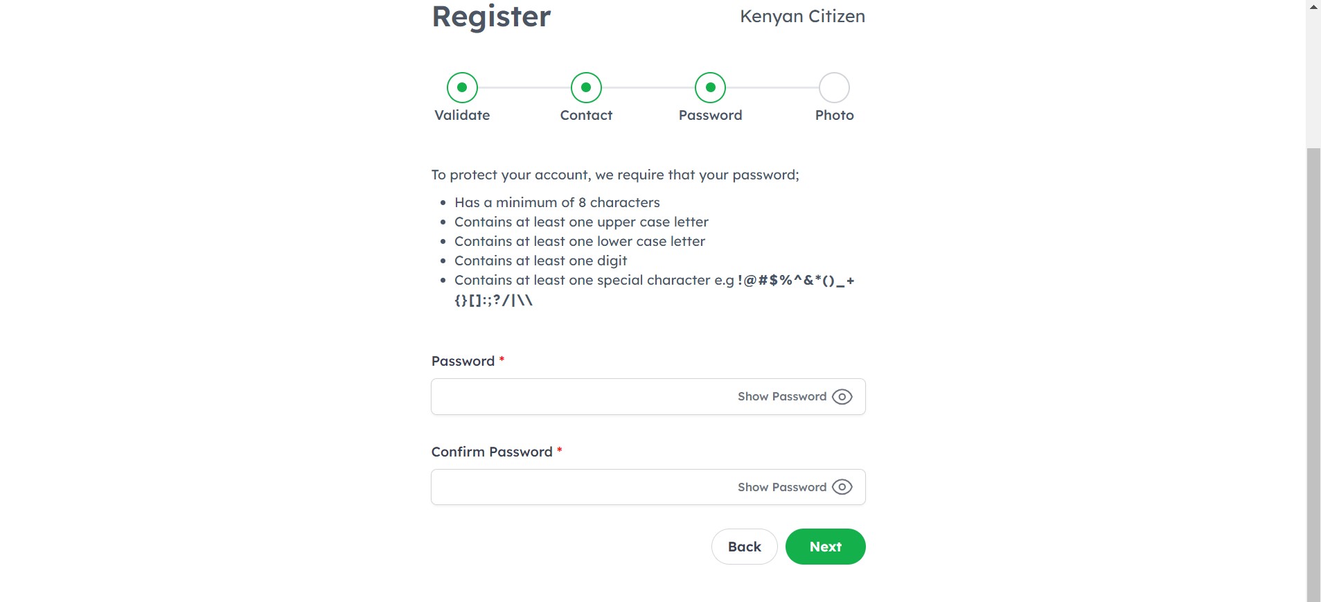 How to sign up for an eCitizen account-Password Page